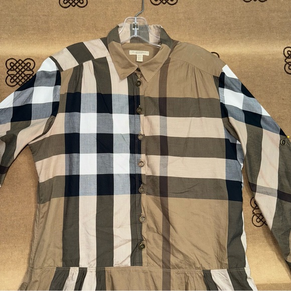 Burberry Brit Brown Novacheck Cotton Drop Waist Dress Size 12 - Picture 7 of 16